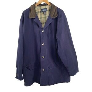 Cherokee Mens Flannel Lined Chore Coat L Blue 100% Cotton Corduroy Collar Barn